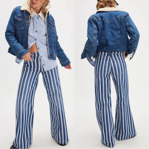 MOTHER Denim - MOTHER Blue and White Striped Flare Jeans